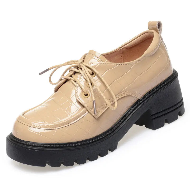 Genuine chunky heel shoes: Leather Lace-up Shoes with Chunky Heel and Platform - Bookerads Merch Shop