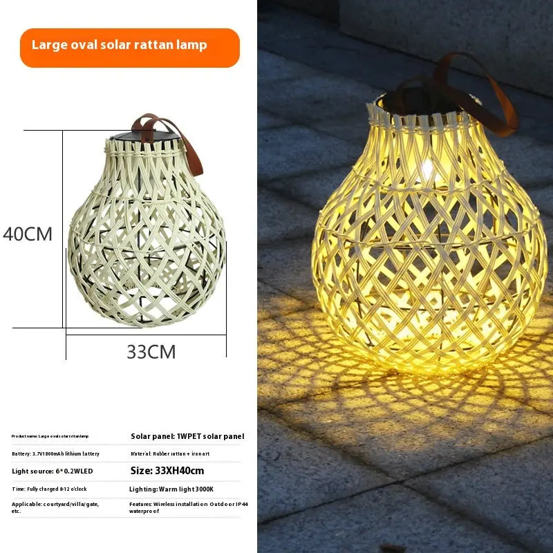 Outdoor Solar Lantern Lights Imitation Bamboo Weaving Hollowed Table / Hanging Lamp